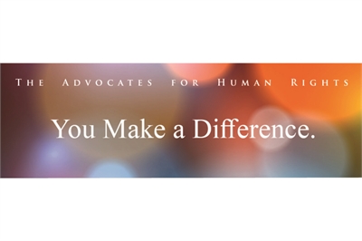 [ai] A banner with a soft blurred background featuring the text 'The Advocates for Human Rights' at the top and 'You Make a Difference.' prominently displayed in white.